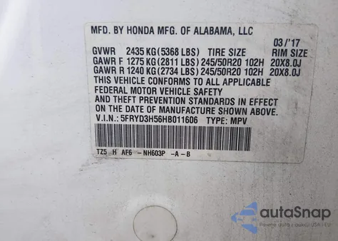 2017 Acura Mdx Technology Package from USA, damaged, VIN 5FRYD3H56HB011606